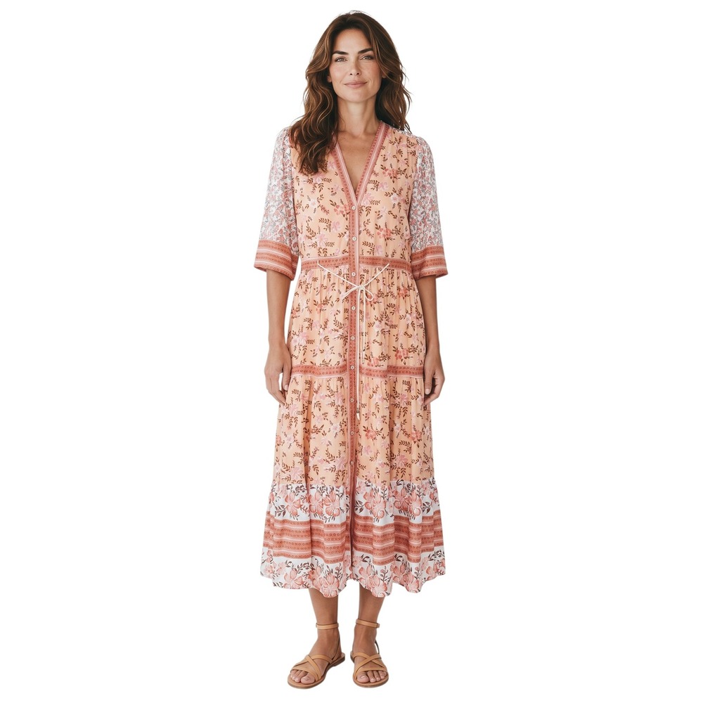 Goodnight Macaroon Boho Womens size Large Cottagecore Button front Garden Dress
